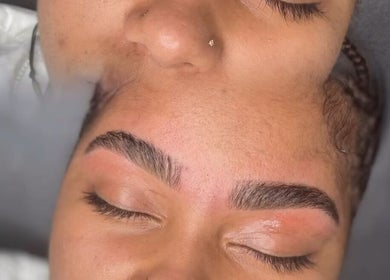 Close-up of expertly groomed eyebrows at ShaGlam Cosmetics, Philipsburg, [no Name], SX.