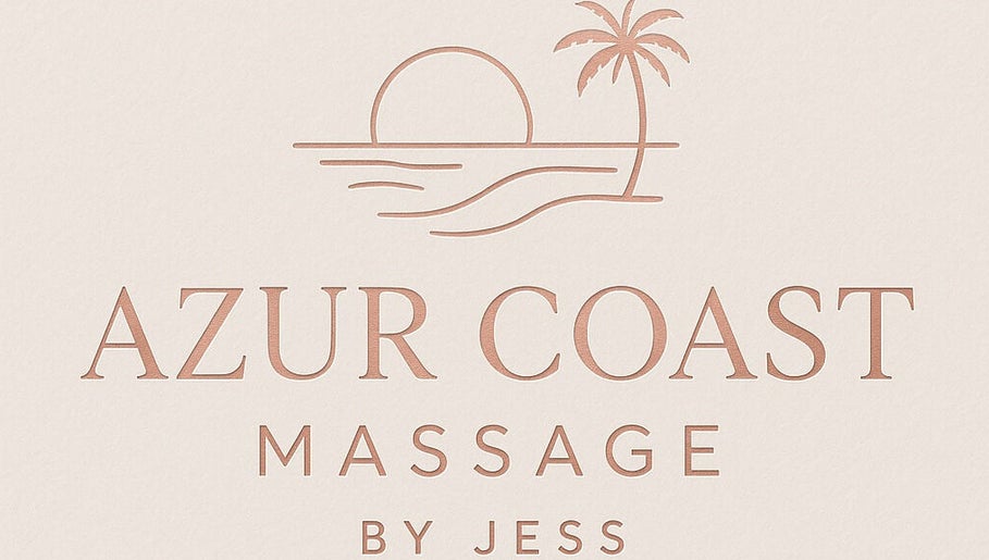 Logo of Azur Coast Massage by Jess featuring a sunset and palm tree, located in O'Sullivan Beach, South Australia, AU.