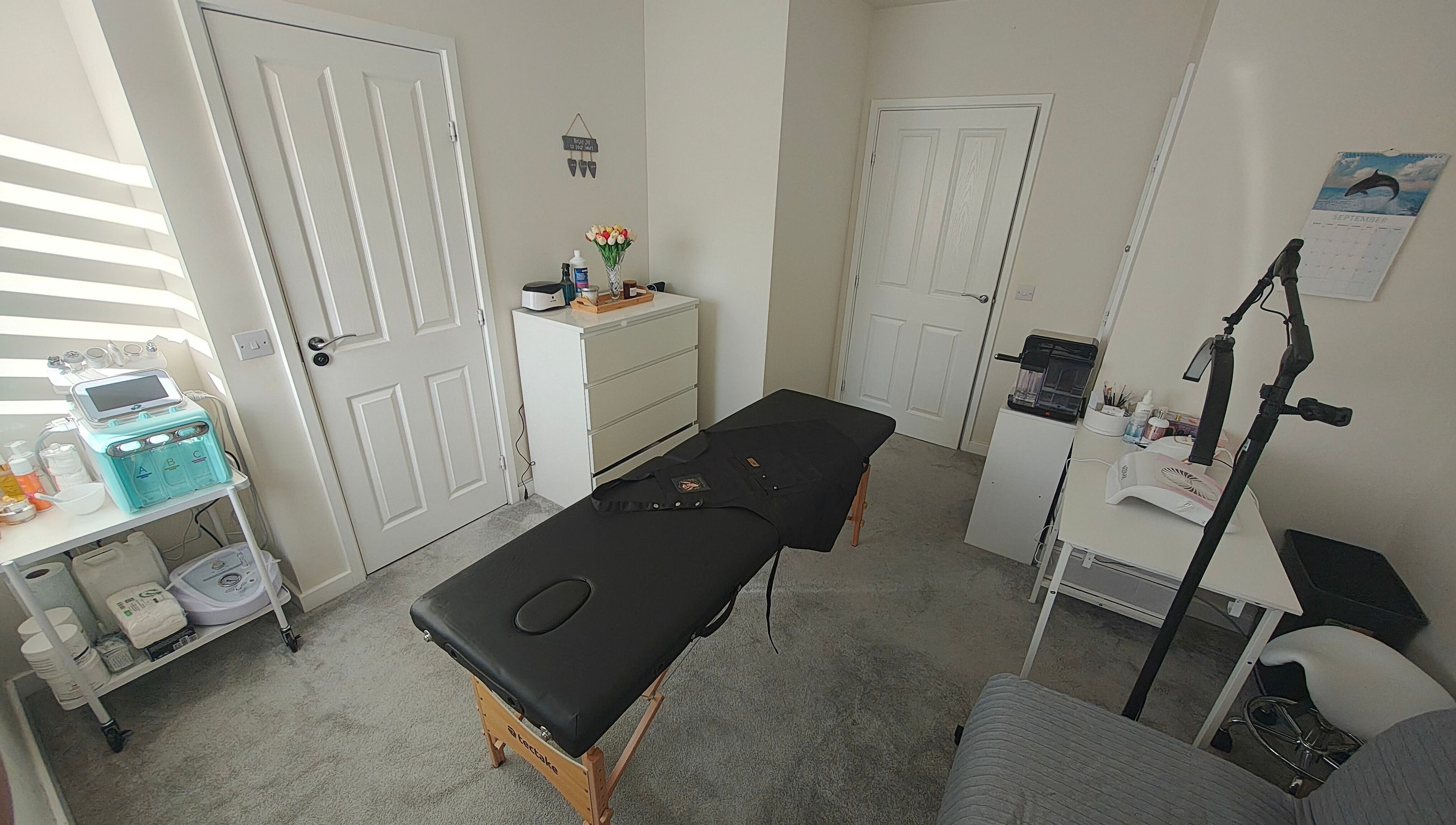 Relaxing treatment room at MK Beauty in Hartlepool, England, GB ready for wellness therapies and spa visitors.
