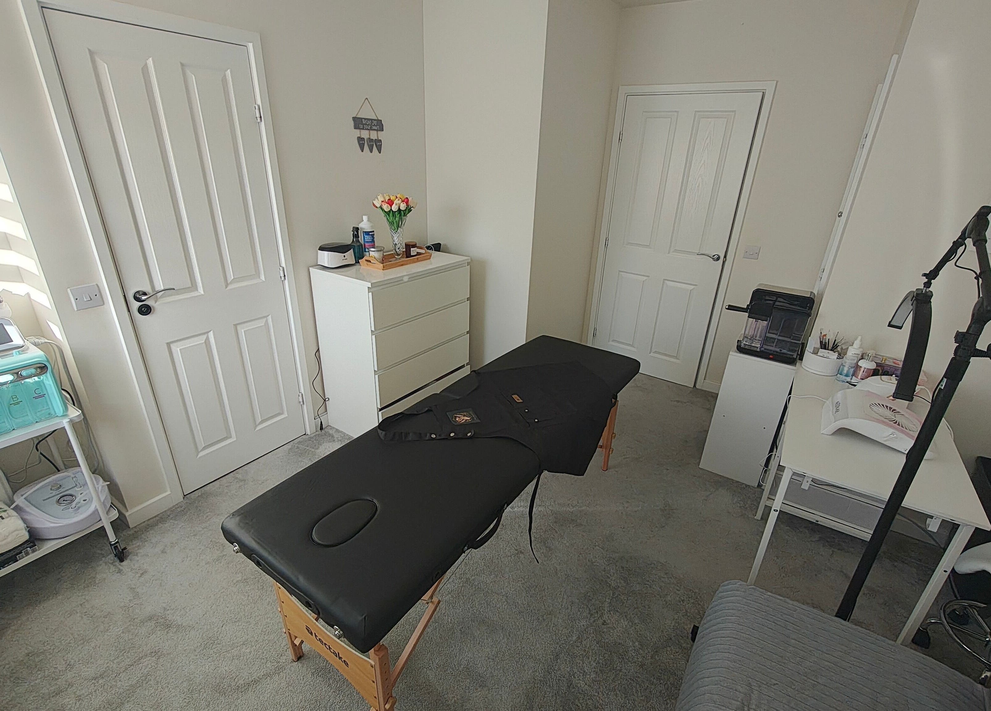 Relaxing treatment room at MK Beauty in Hartlepool, England, GB ready for wellness therapies and spa visitors.