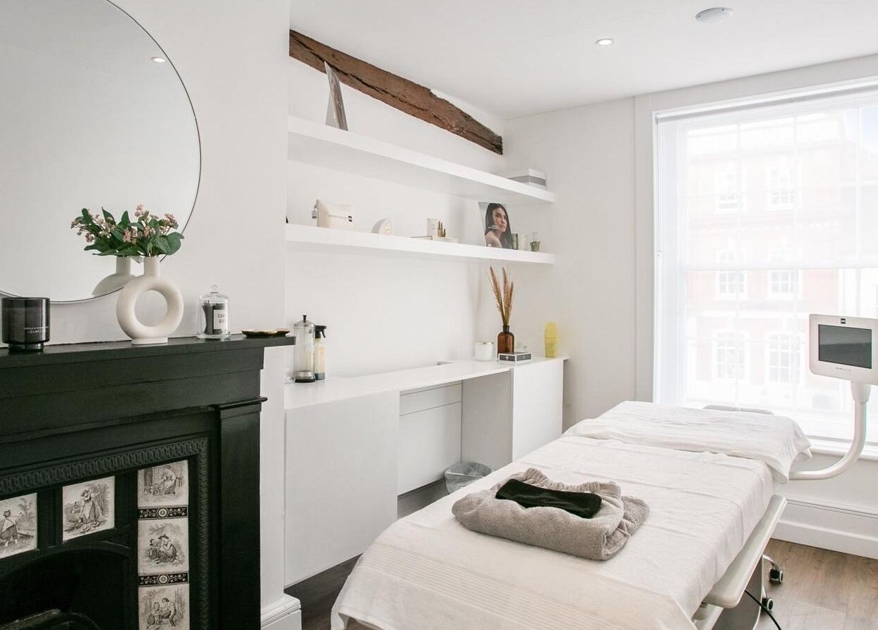 Bright, tranquil treatment room at My Face Atelier in High Wycombe, England, GB with elegant decor and amenities.