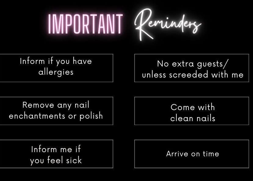 Important reminders at nails.mayaa in Maricopa, Arizona, US for a smooth salon experience.