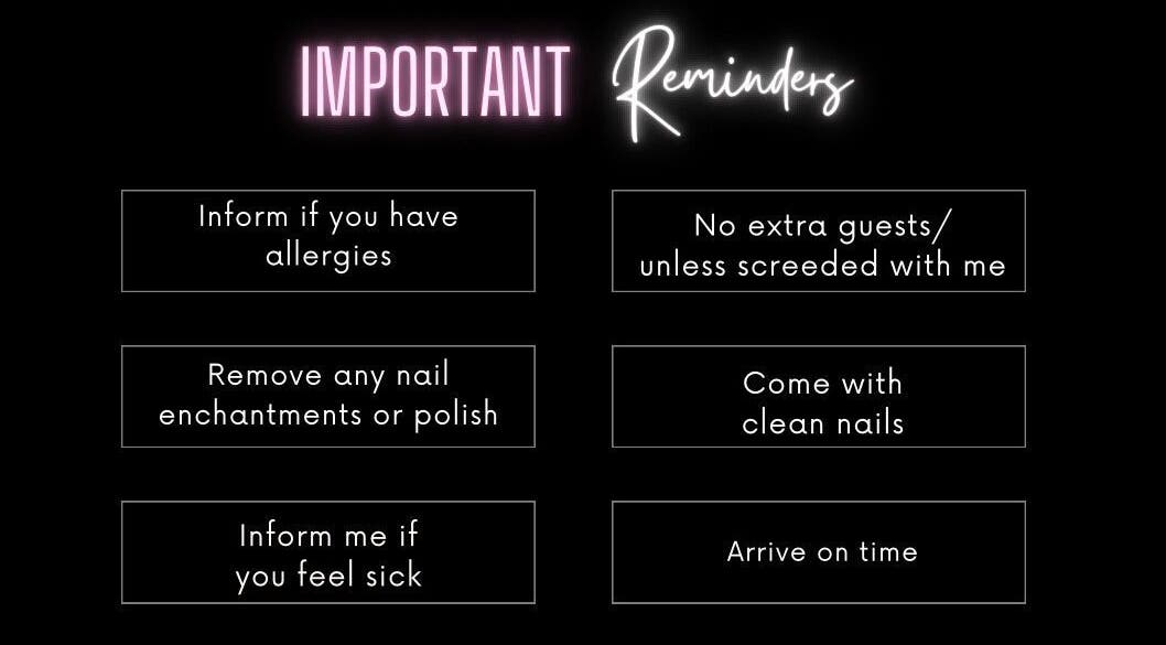 Important reminders at nails.mayaa in Maricopa, Arizona, US for a smooth salon experience.