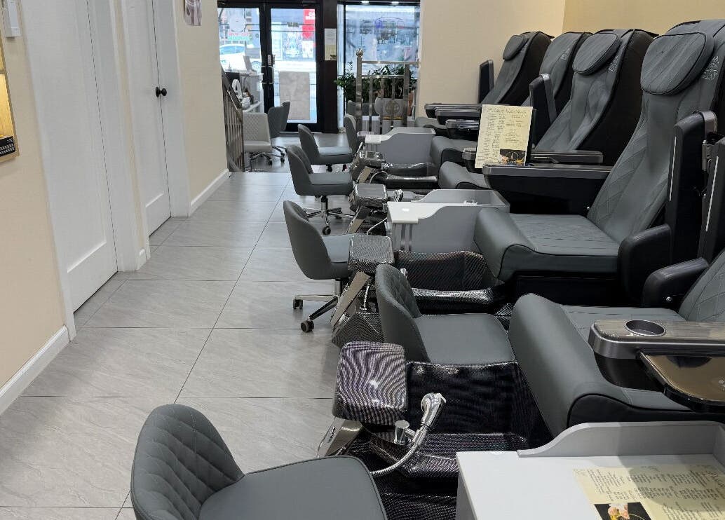 Relaxing nail salon chairs at newpalettenailsstudio, New York, New York, US, showcasing comfort and style.