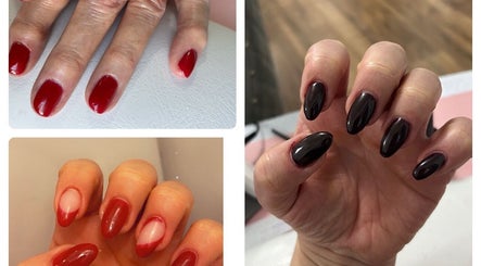 Elegant nail designs at Eyelash Bar Rovi in Southend-on-sea, England, GB showcasing red and black polish.