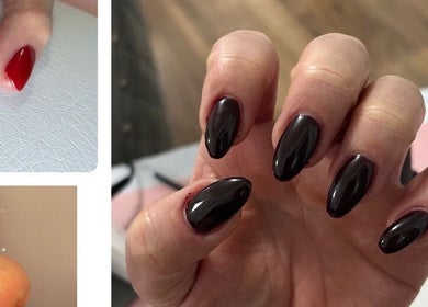 Elegant dark nails at Eyelash Bar Rovi, Southend-on-sea, England, GB, showcasing expert manicure design.