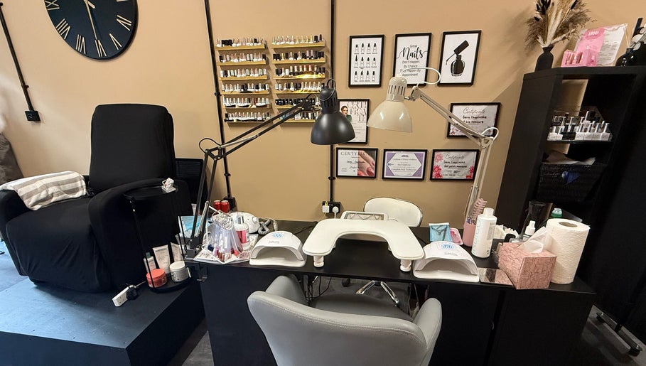 Nail treatment area at Nails by Sara, Port Glasgow, Scotland, GB. Cozy setup with essentials and decor.