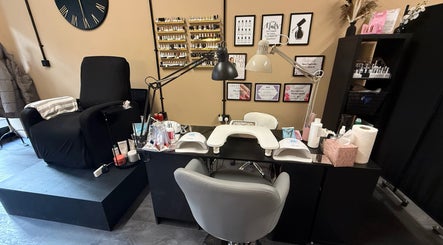 Modern nail salon setup at Nails by Sara, Port Glasgow, Scotland, GB with stylish decor and equipment.