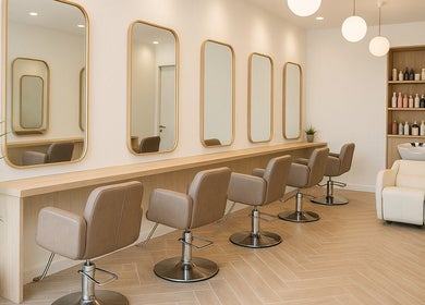 Elegant salon interior at The Beauty Spot, Tunapuna, featuring chic chairs and mirrors for a luxurious experience.