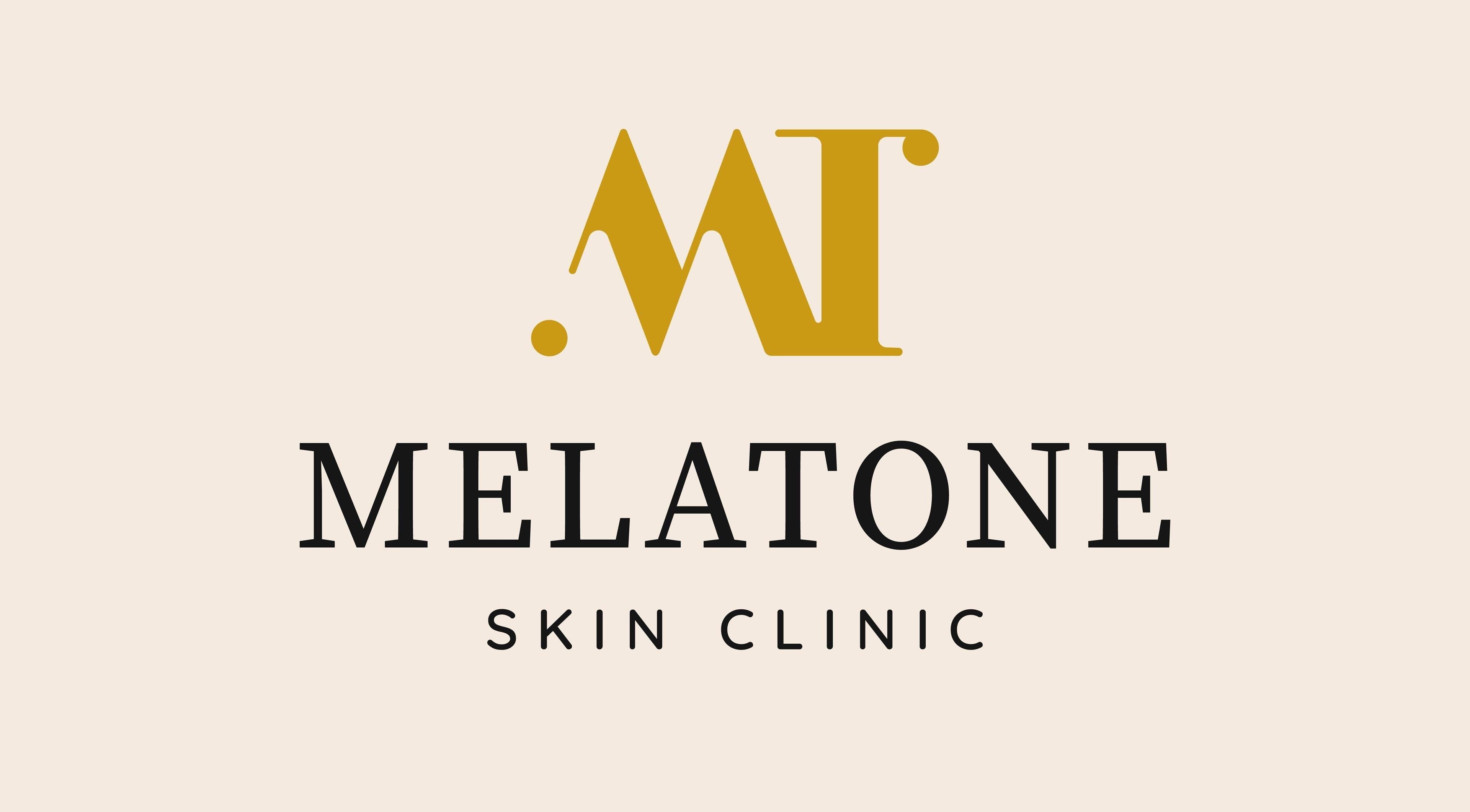 Melatone Skin Clinic logo in gold and black, located in London, England, GB.