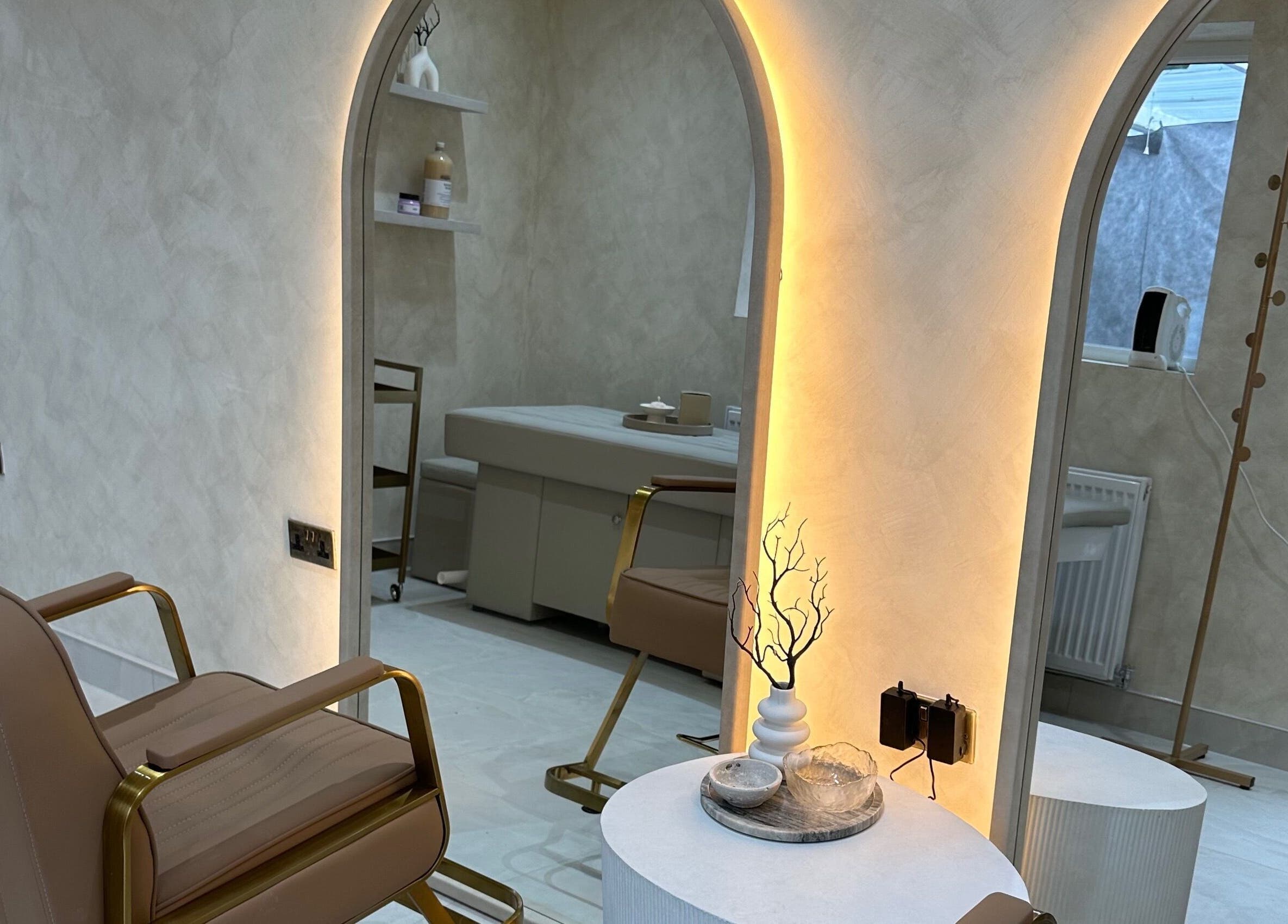 Stylish salon interior with modern decor at HBA HAIR, Leicester, England, GB.