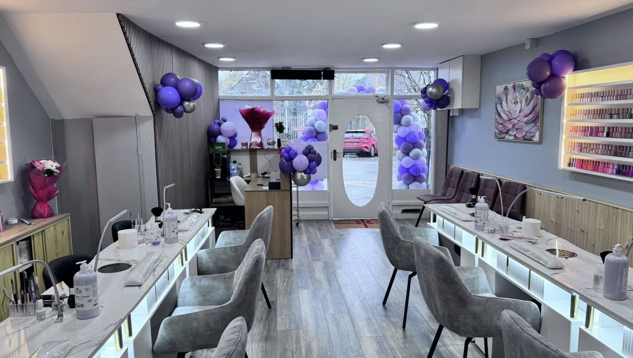 Sophisticated interior of Rika Nails & Beauty in County Louth, IE with modern decor and nail care stations.