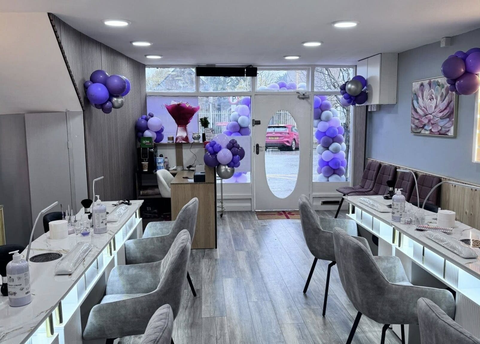 Sophisticated interior of Rika Nails & Beauty in County Louth, IE with modern decor and nail care stations.