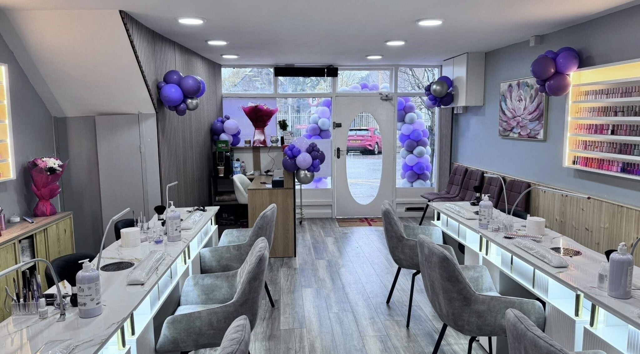 Sophisticated interior of Rika Nails & Beauty in County Louth, IE with modern decor and nail care stations.