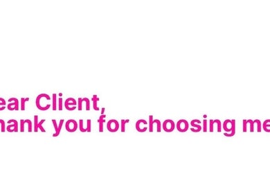 Pink text thank you message at Ambitious Beauty Bar, Virginia, US.