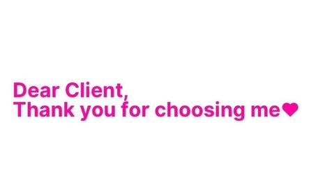 Pink text thank you message at Ambitious Beauty Bar, Virginia, US.