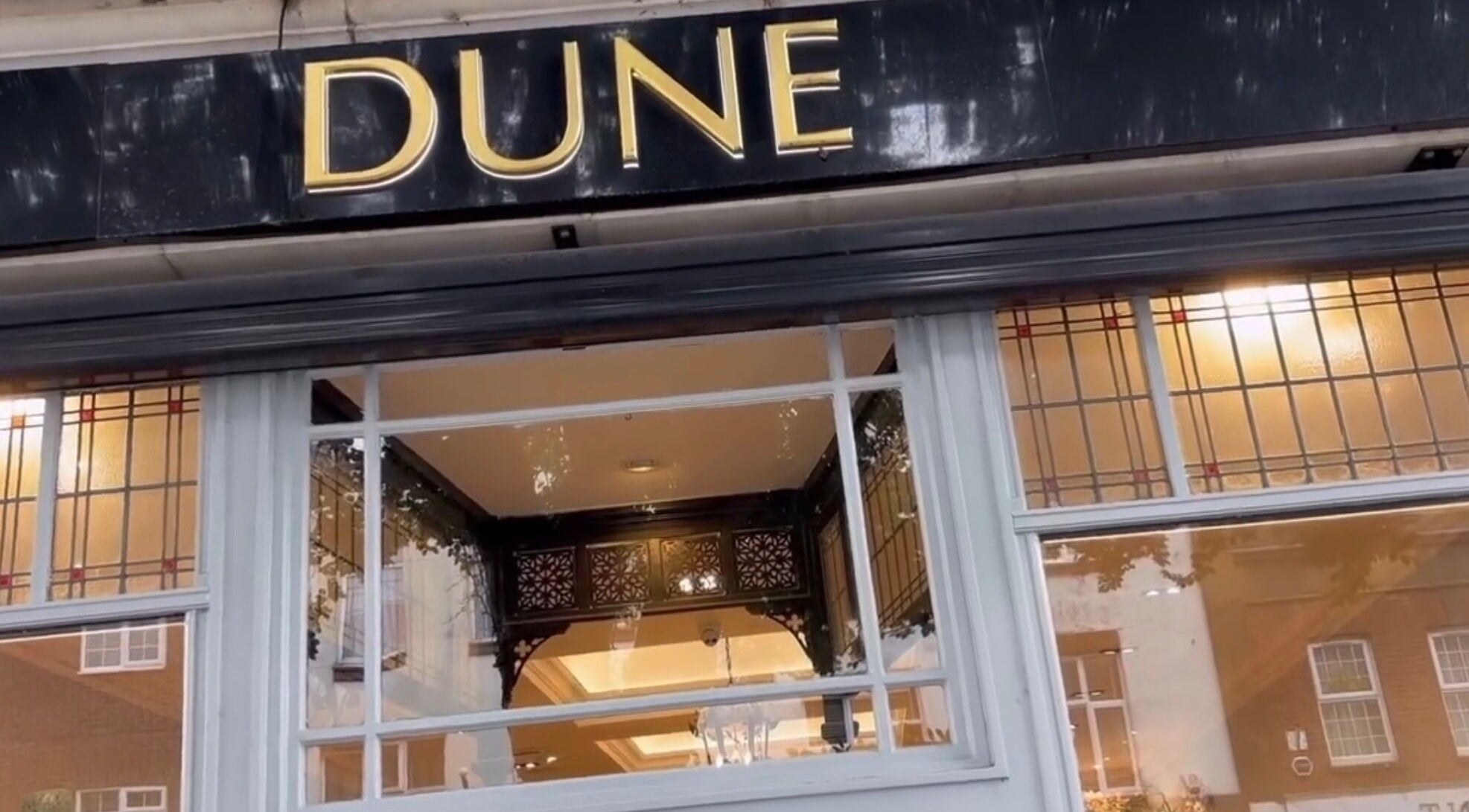 Nalis Studio's charming frontage with decorative glass, Poole, England, GB.