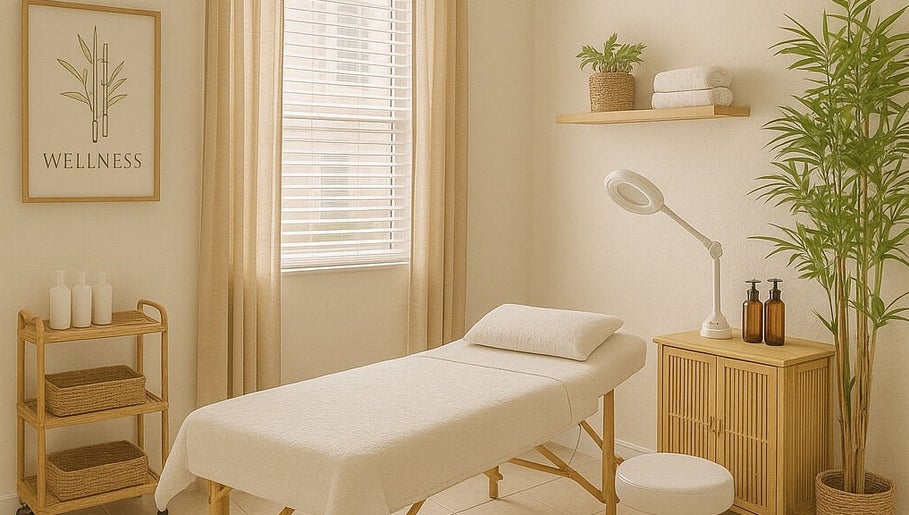 Tranquil therapy room at Lissem & Wellness in Homestead, Florida, US with massage bed and soft lighting.