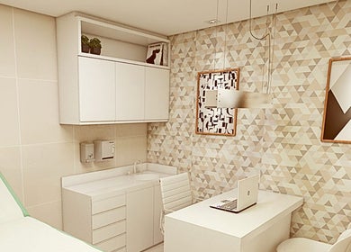Modern treatment room at Podologia, São Paulo, São Paulo, BR with soothing decor and clean design.