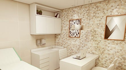 Modern treatment room at Podologia, São Paulo, São Paulo, BR with soothing decor and clean design.