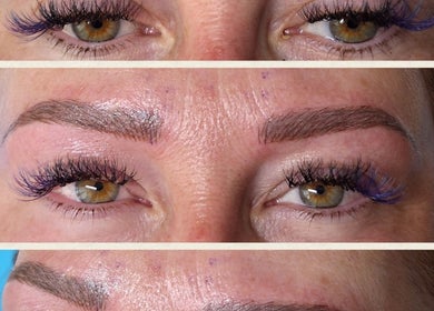 Transformation des sourcils avant/après à In Dermo, Milhaud, Occitanie, FR.