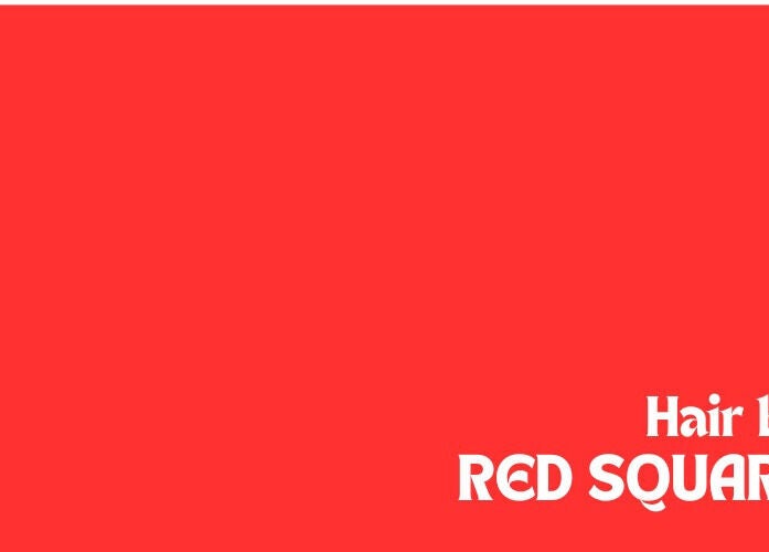 Red Square Salon logo on bold red background in Vancouver, British Columbia, CA.