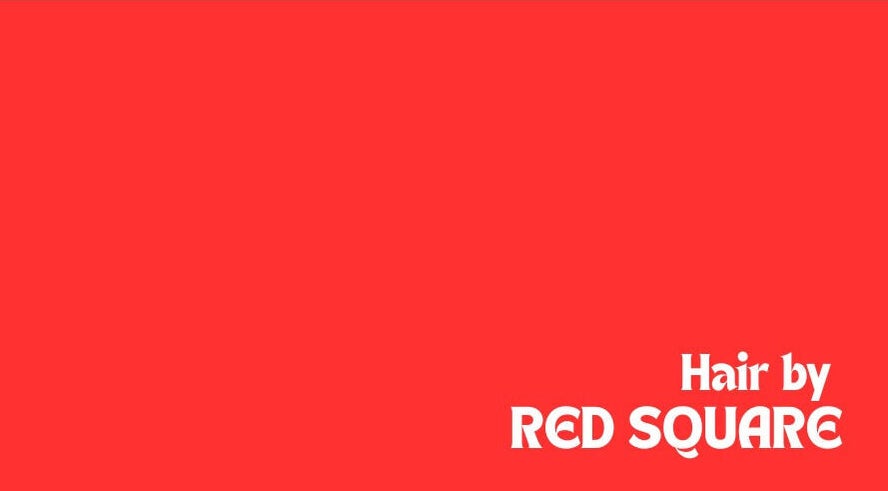 Red Square Salon logo on bold red background in Vancouver, British Columbia, CA.