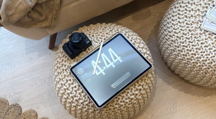 Cozy seating with tablet and camera at ByMacyAsh in Stoke-on-Trent, England, GB.