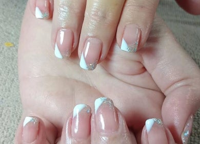 White and glitter French manicure at Lallie Nail Studio, Potchefstroom, North West, ZA.