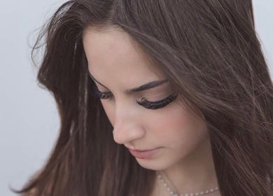 Close-up of woman with elegant lashes at Comfort Beauty, Christchurch, Canterbury Region, NZ.