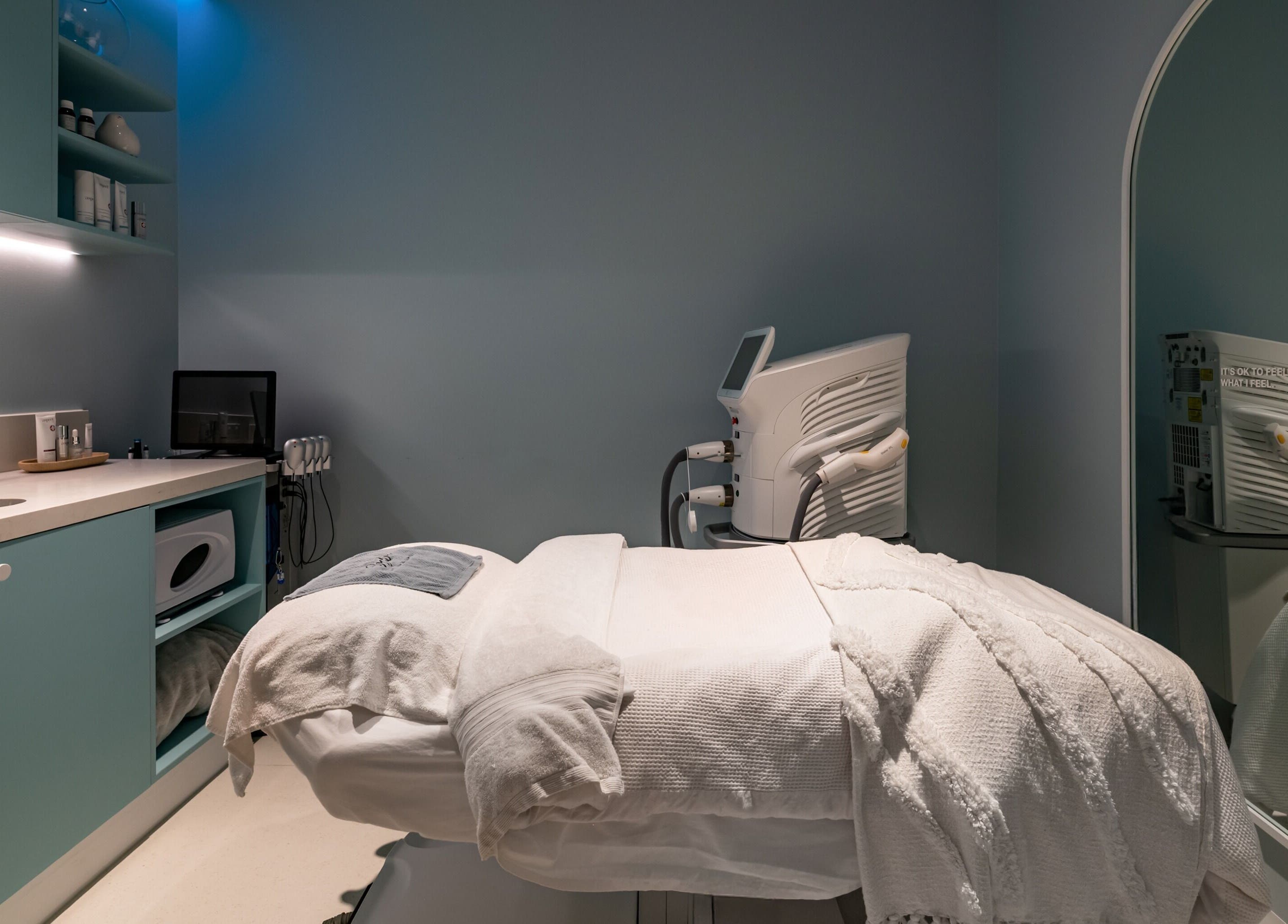 Calming treatment room at My Julie in Moonee Ponds, Victoria, AU, showcasing modern wellness amenities.