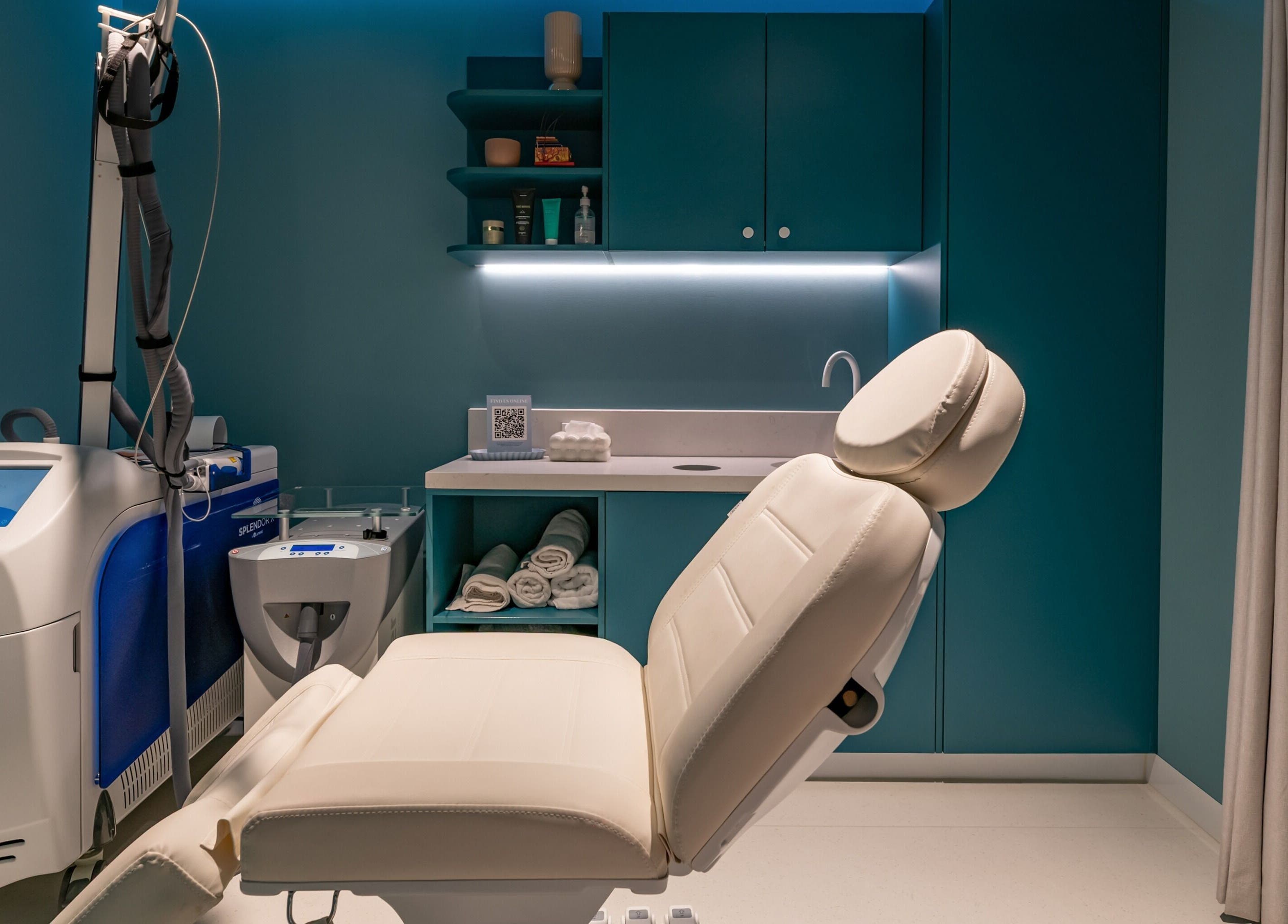 Relaxing spa suite at My Julie, Moonee Ponds, Victoria, AU with modern treatment chair and equipment.