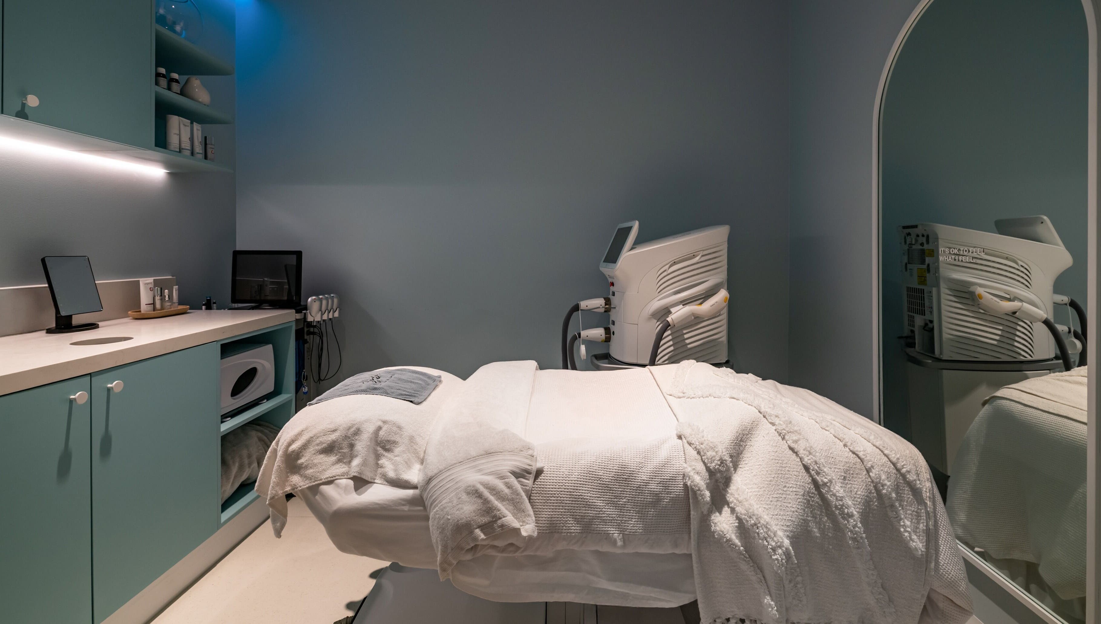 Relaxing spa room at My Julie, Moonee Ponds, Victoria, AU, with modern equipment and soothing decor.