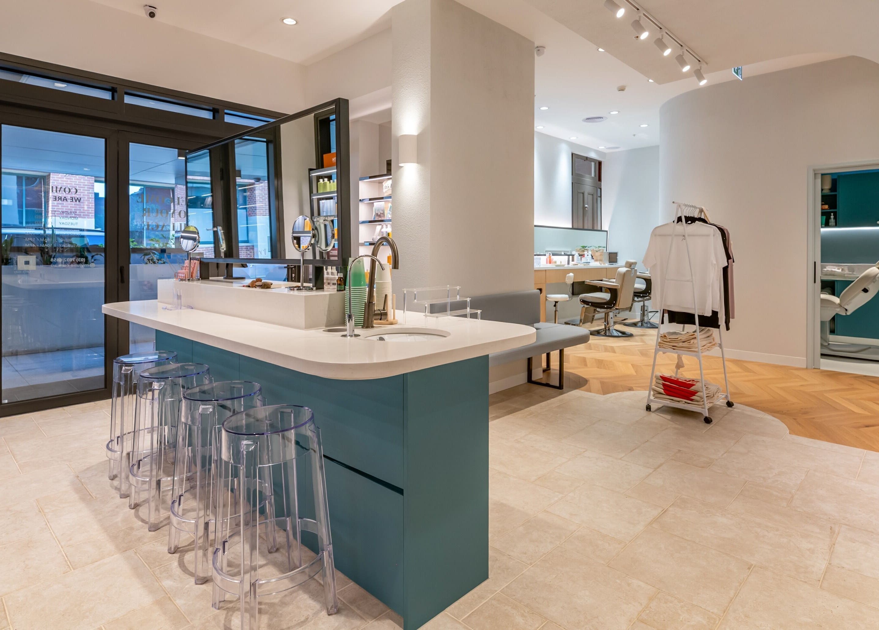 Chic interior of My Julie in Moonee Ponds, Victoria, AU featuring a stylish reception and beauty areas.