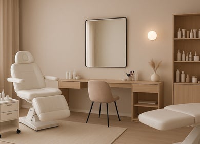 Elegante studio di Make Up Azucena B a Bologna, IT, con poltrone bianche e arredi raffinati.