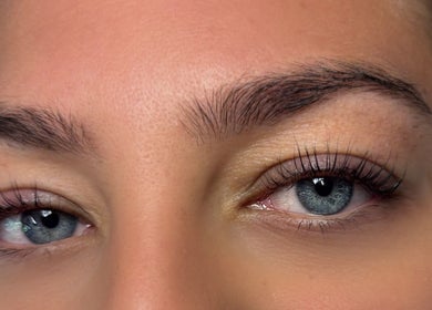 Close-up of expertly shaped eyebrows and lashes at CL BEAUTY LOUNGE, Newcastle upon Tyne, England, GB.