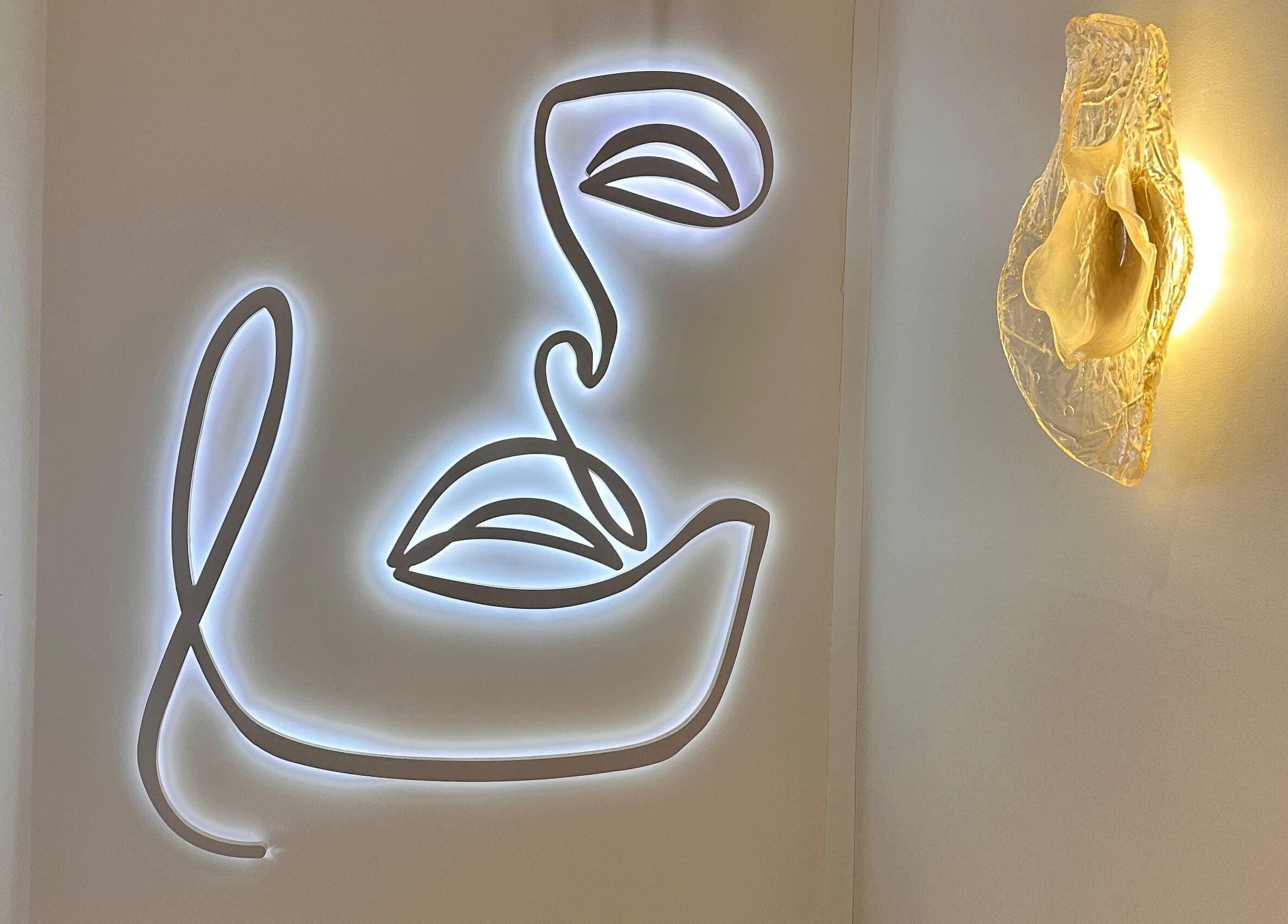 Illuminated abstract face artwork at Maison De Hannah, Sylvania Waters, New South Wales, AU.