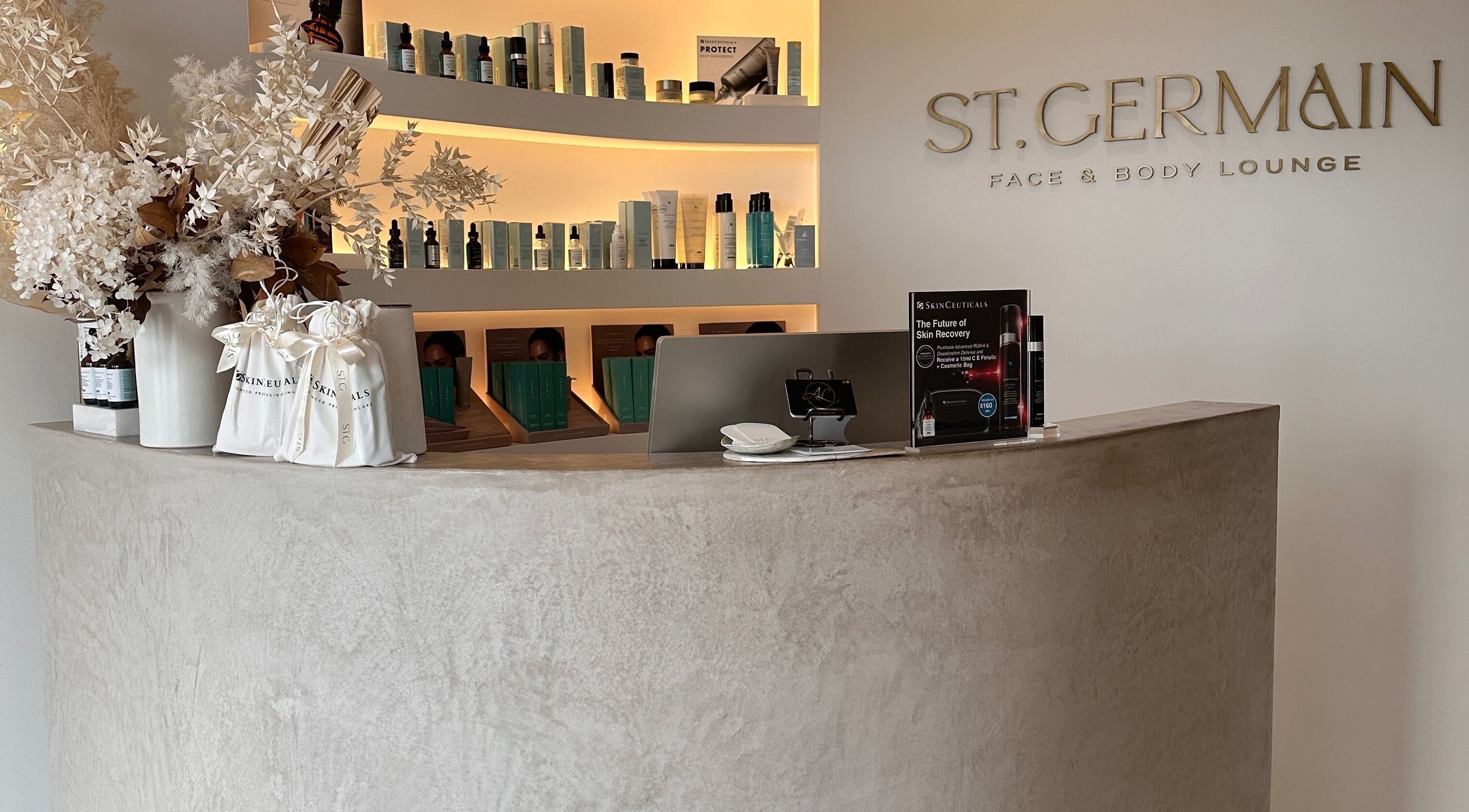 Reception area of Maison De Hannah, Sylvania Waters, New South Wales, AU featuring skincare products.