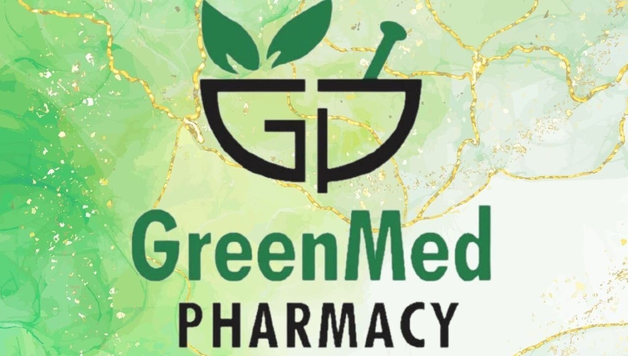 Greenmed Pharmacy's logo with green leaf design in Randfontein, Gauteng, ZA.