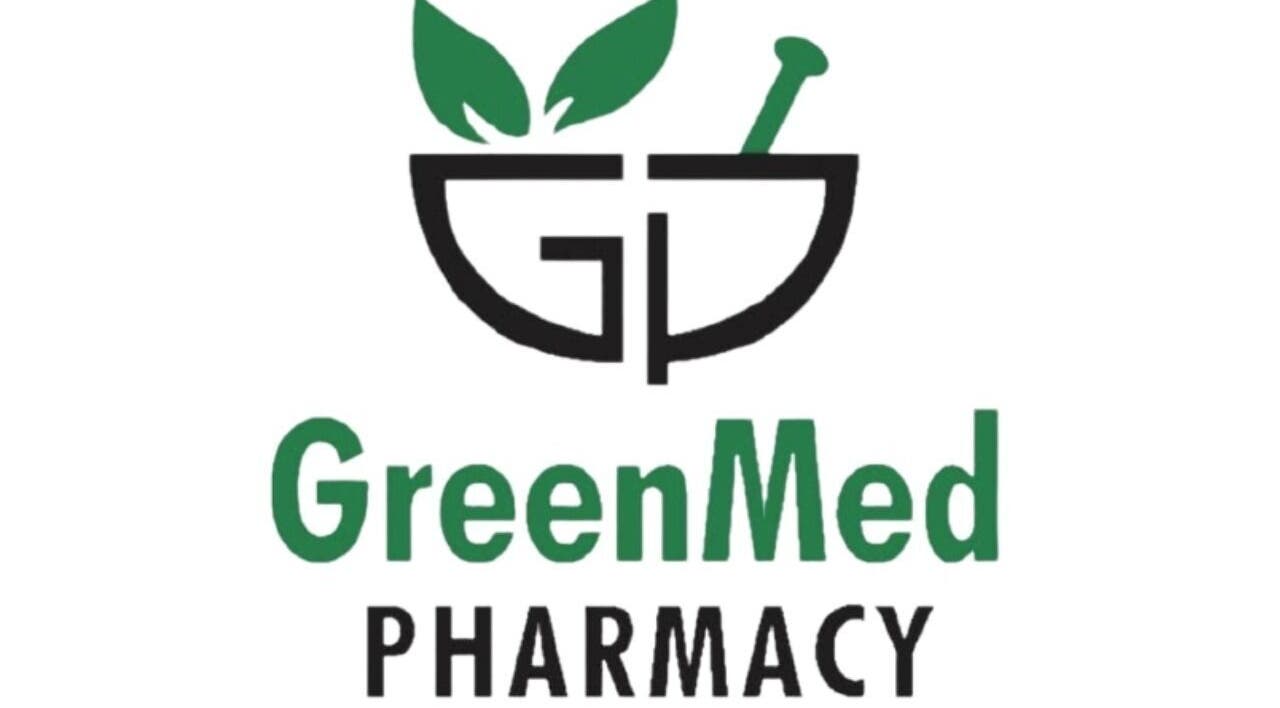 Greenmed Pharmacy logo featuring a mortar and pestle, located in Randfontein, Gauteng, ZA.