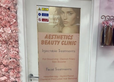 Entrance of Aesthetic Beauty Clinic in Kingston Upon Thames, England, GB, highlighting treatment options.