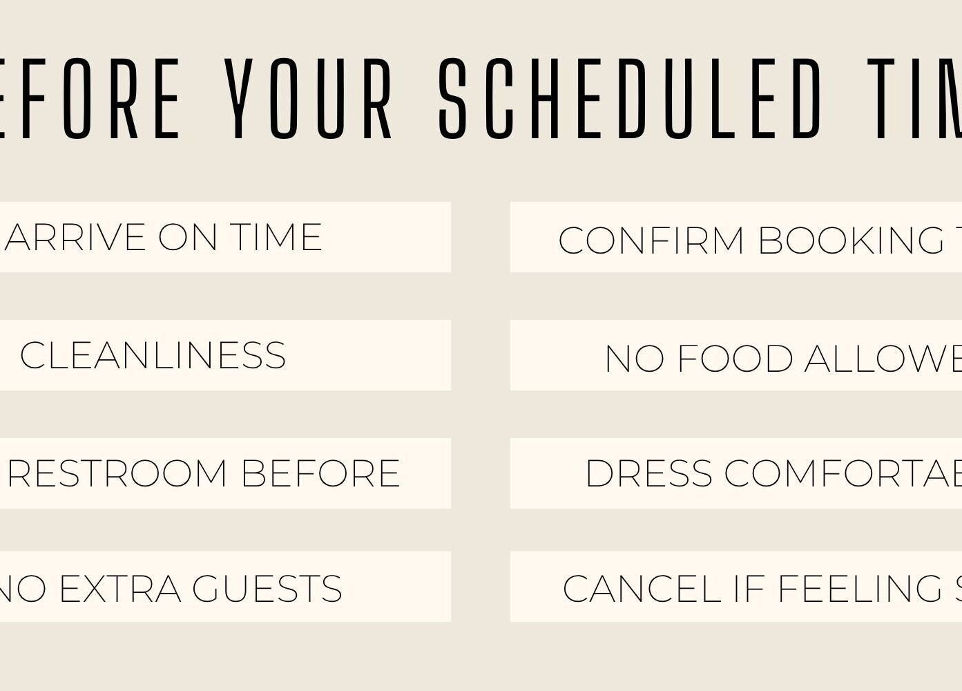 Guidelines for visits to The Beauty Bar By Sav & Co, Philipsburg, SX: punctuality, cleanliness, comfort.