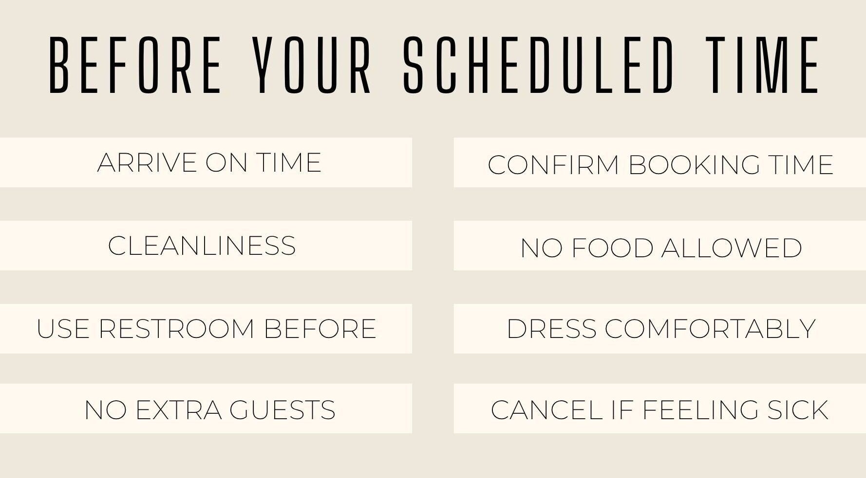 Guidelines for visits to The Beauty Bar By Sav & Co, Philipsburg, SX: punctuality, cleanliness, comfort.