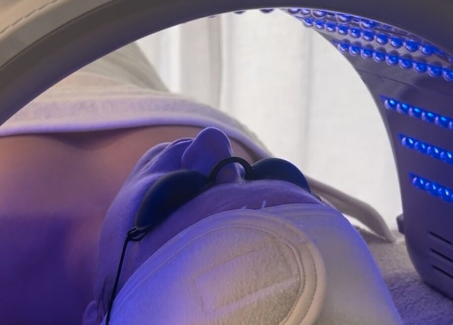 Client receiving LED light therapy at Resolve Skin in Beaudesert, Queensland, AU.