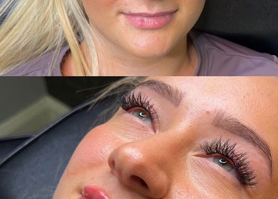Client with luxurious eyelash extensions at Aura Aesthetics in Leeds, England, GB.