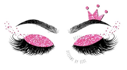 Illustration of pink glittery eyelids with bold lashes from Lashes by smocchieee, Kingstown, St. George, VC.