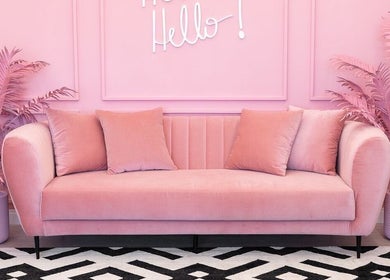 Elegant pink lounge area at BBA MEDICAL AESTHETICS & BODY CONTOURING LTD CHAGUANAS, Chaguanas, TT.