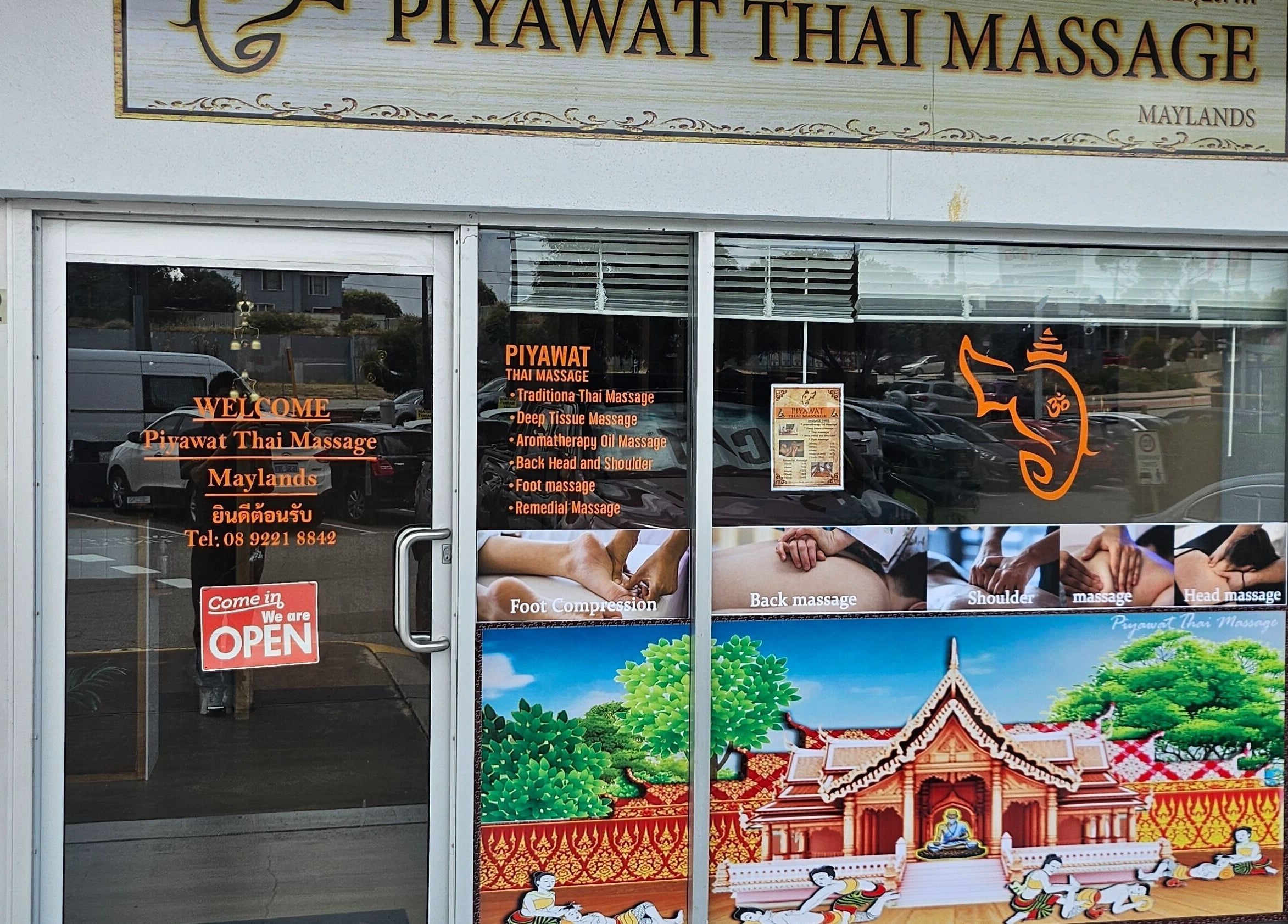 Entrance of Piyawat Thai Massage Maylands in Maylands, Western Australia, AU with welcoming signage.