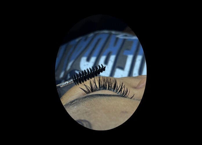 Close-up of eyelash extensions at Law Of Beauty, Dutch Quarter, SX.
