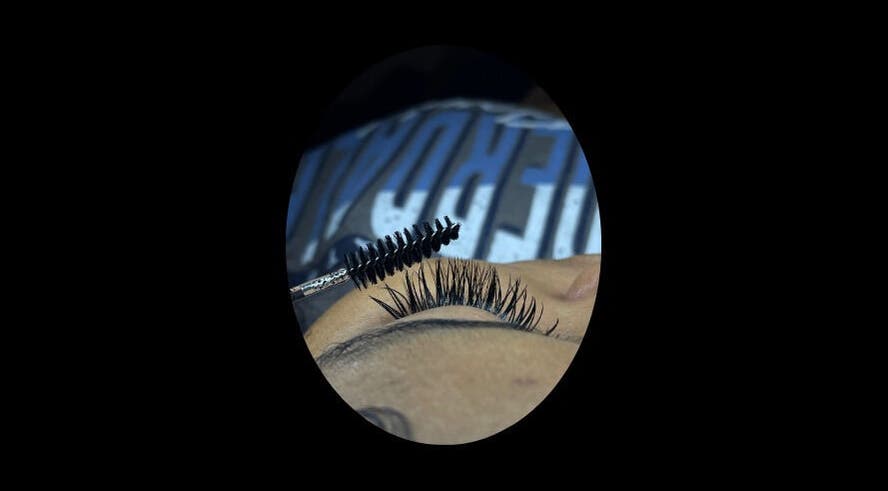 Close-up of eyelash extensions at Law Of Beauty, Dutch Quarter, SX.